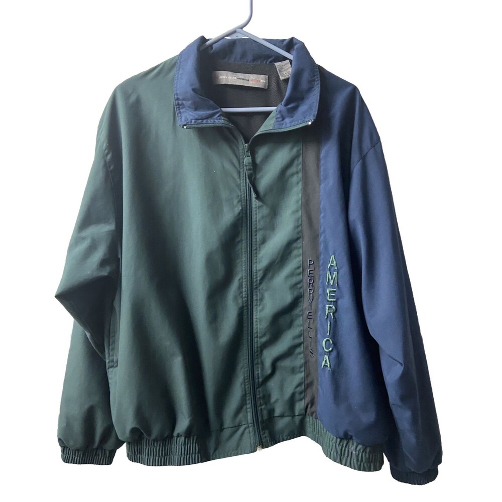 Perry Ellis American Mens XL Green Blue Windbreaker Jacket Full Zip